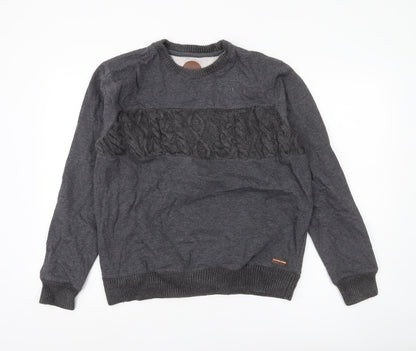 Common People Men’s Grey Pullover Sweatshirt M Cable Knit Panel