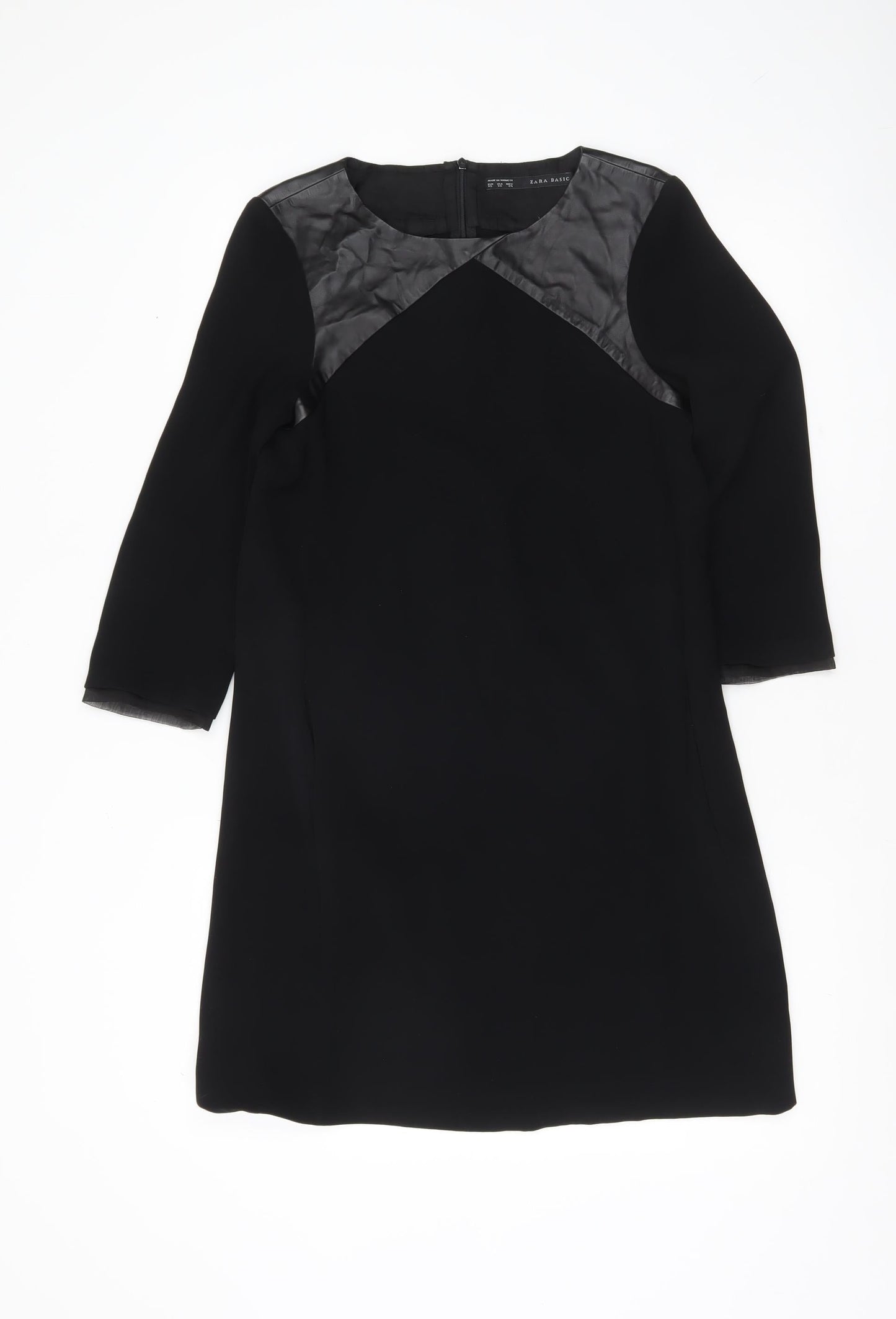 Zara Basic Women’s Black XS Shift Dress Faux Leather Trim Party