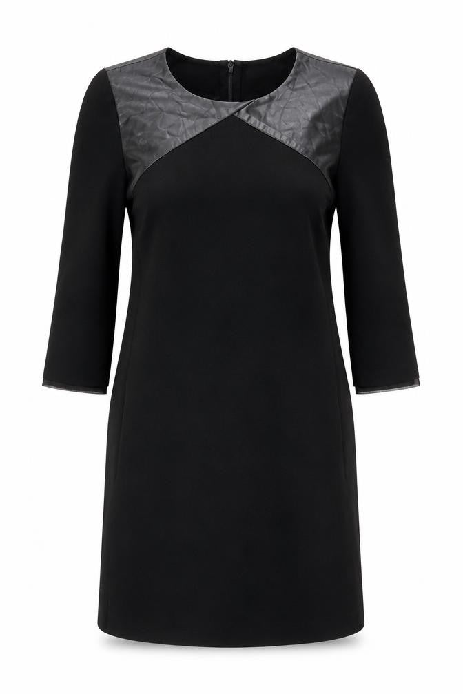 Zara Basic Women’s Black XS Shift Dress Faux Leather Trim Party