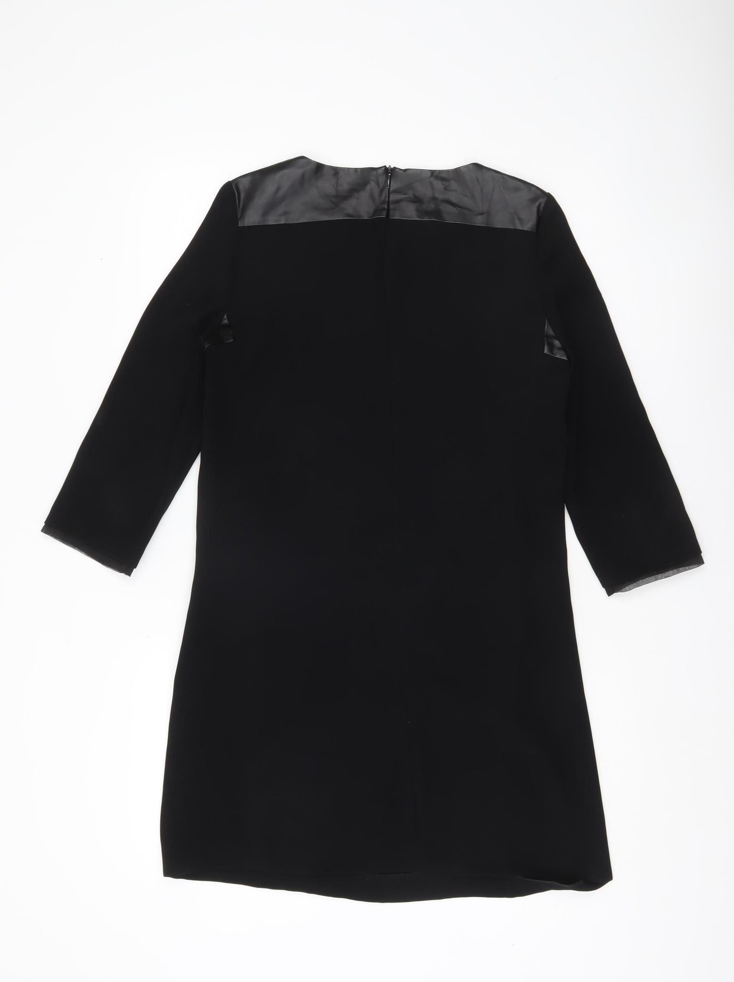Zara Basic Women’s Black XS Shift Dress Faux Leather Trim Party
