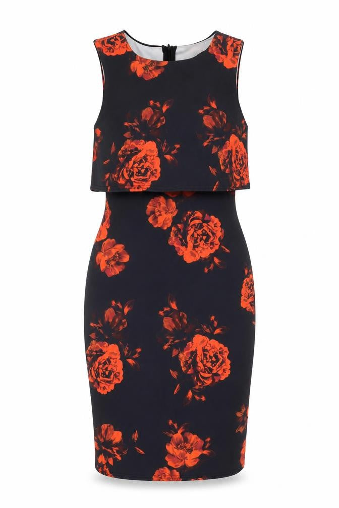 New Look Women's Black Red Floral Bodycon Dress Size 8 Sleeveless