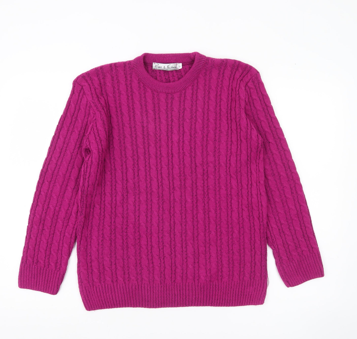 Pure & Natural Womens Purple Cable-Knit Jumper Size 2 M/L