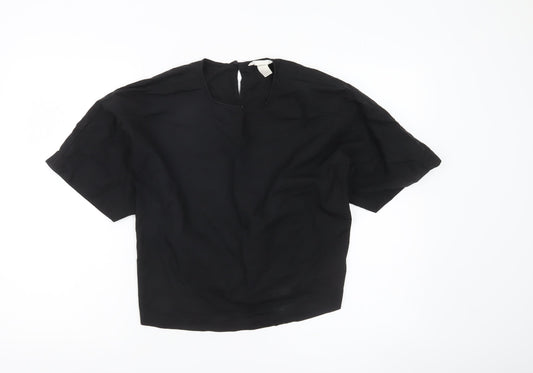 H&M Womens Black Size 10 Blouse Dolman Lace Up Viscose Top