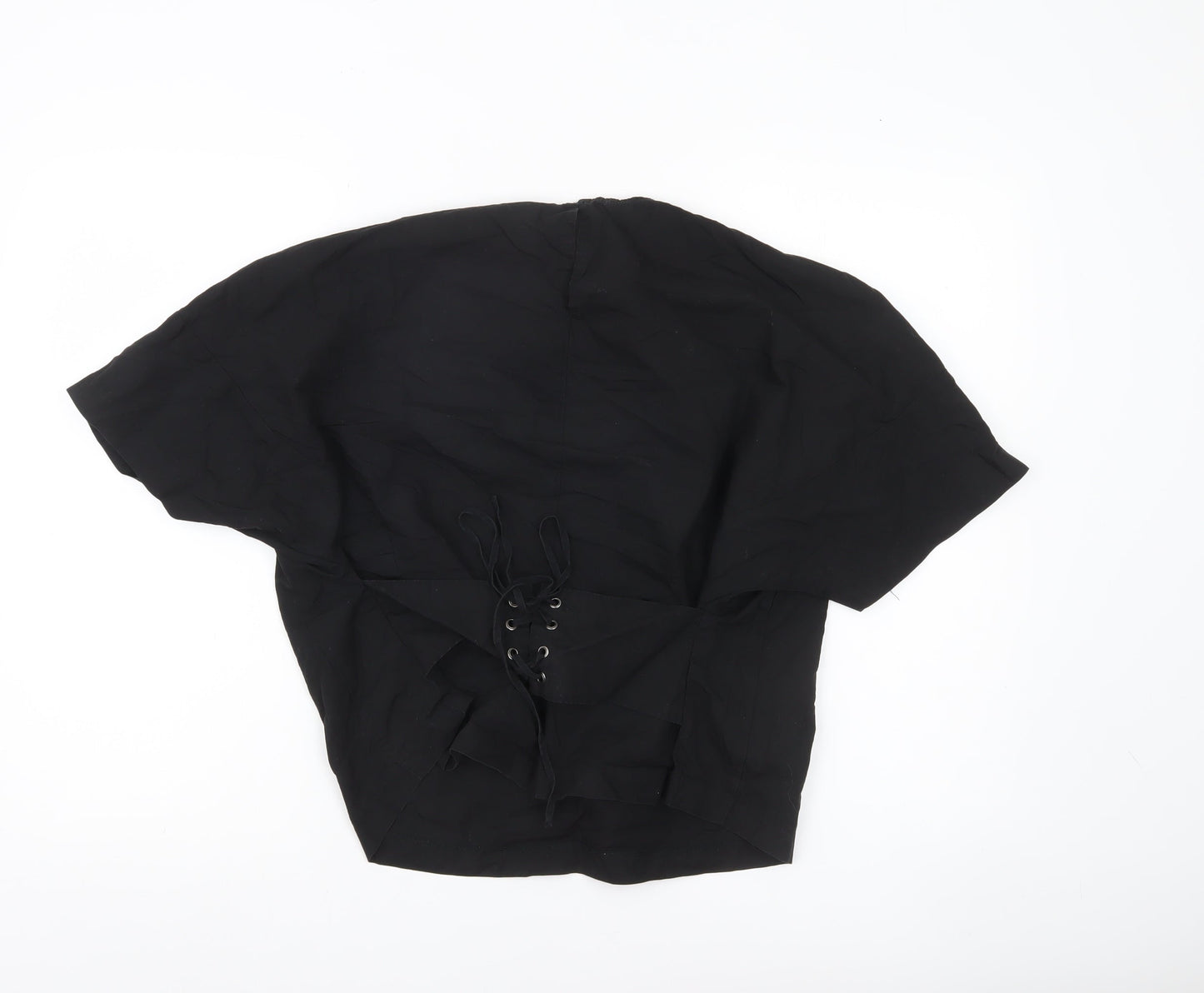 H&M Womens Black Size 10 Blouse Dolman Lace Up Viscose Top