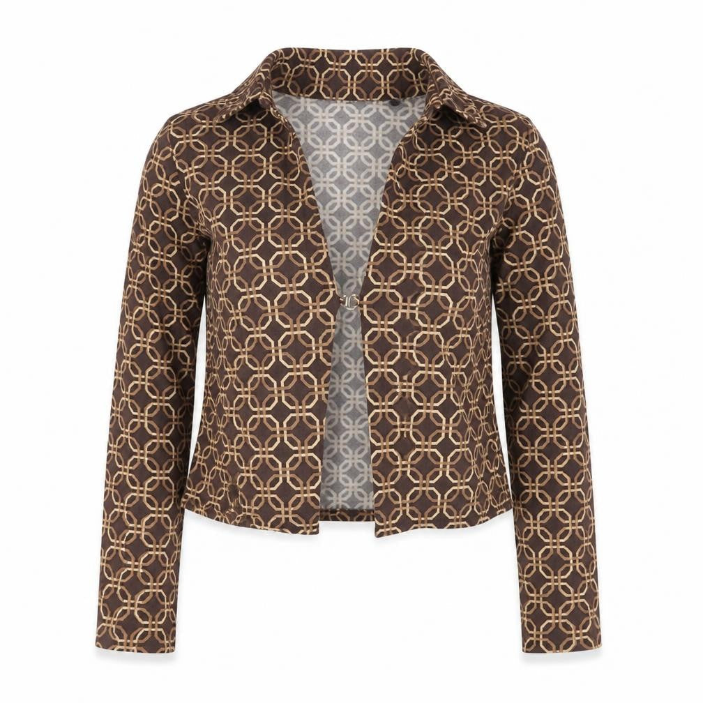 Motel Rocks Womens Brown Geometric Cropped Button-Up Shirt XS