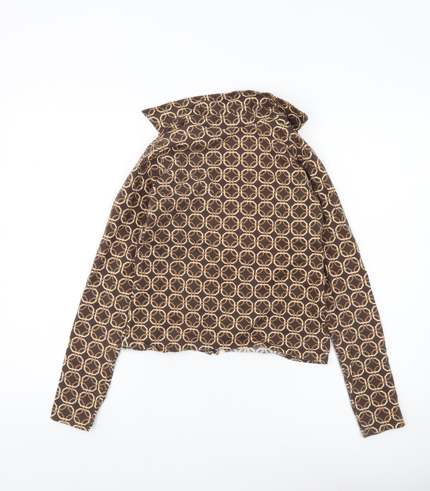 Motel Womens Brown Geometric Cropped Button-Up Shirt XS