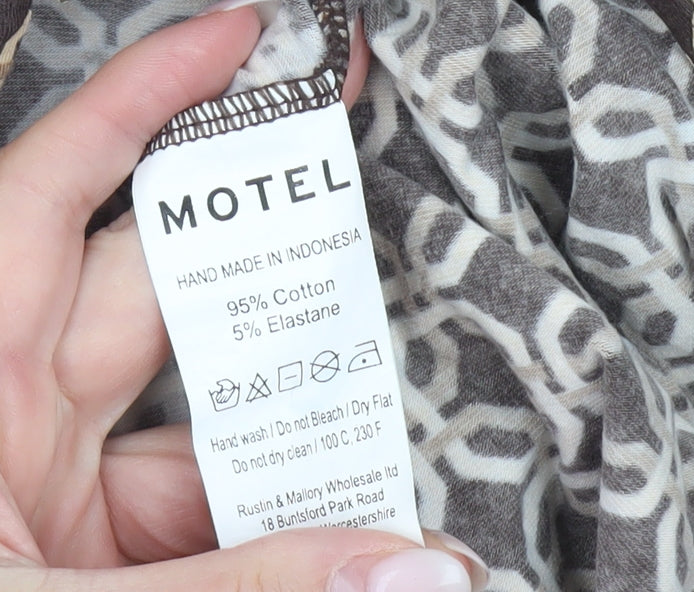 Motel Womens Brown Geometric Cropped Button-Up Shirt XS