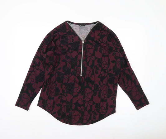 Roman Womens Purple Floral Full Zip Jumper Size 10 V-Neck Long Sleeve