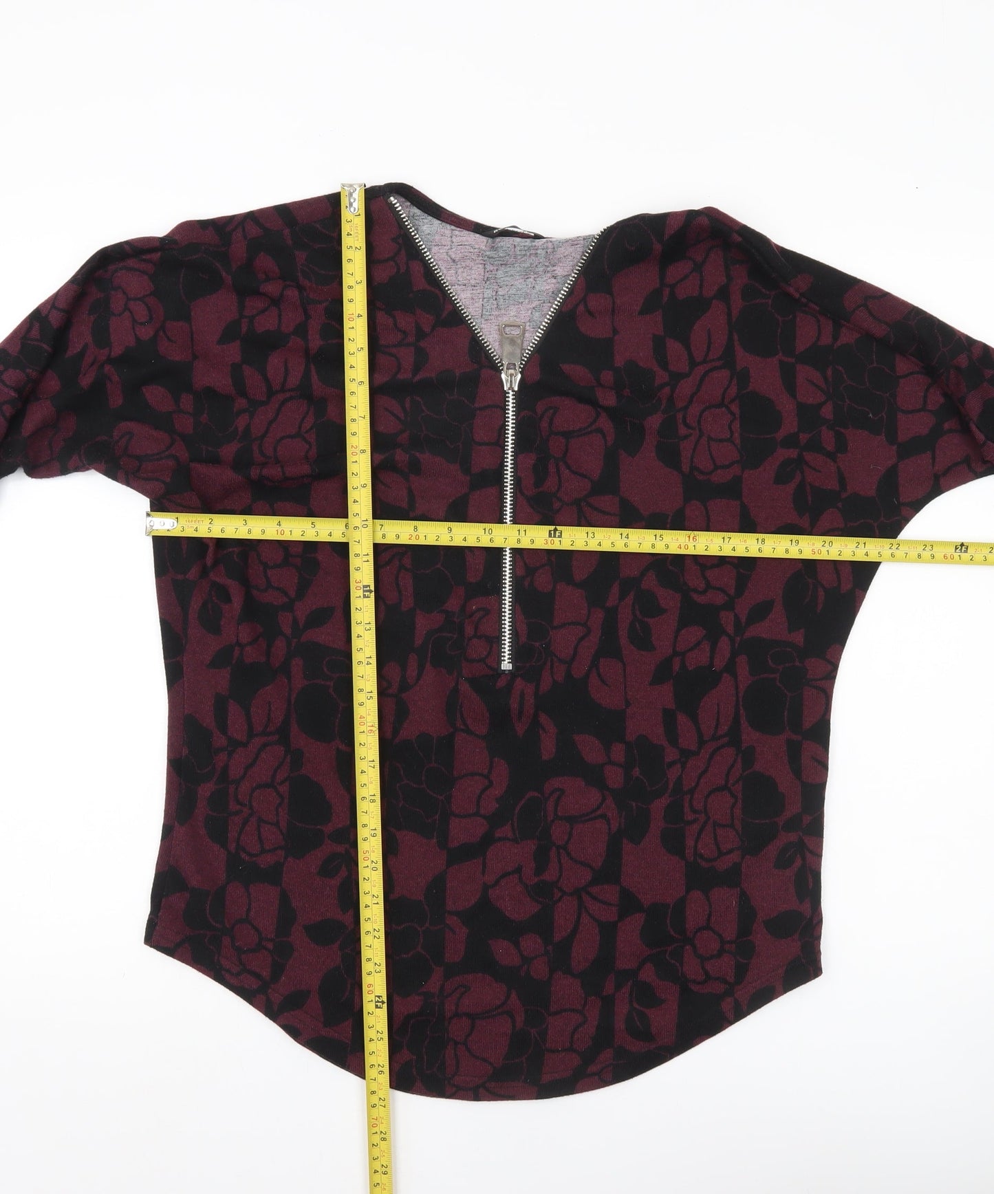 Roman Womens Purple Floral Full Zip Jumper Size 10 V-Neck Long Sleeve