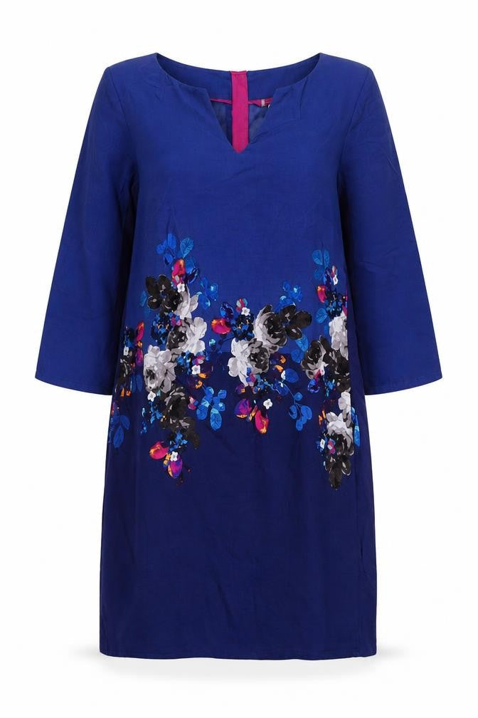 Joules Womens Blue Floral Shift Dress UK 12 Viscose 3/4 Sleeve