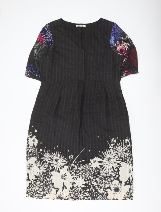 White Stuff Women’s Black Floral Shift Dress Size 14 Viscose