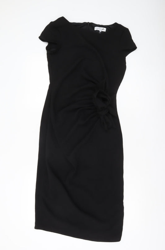 Lily & Franc Women Black Size 8 Sheath Dress Knee Length Ruched