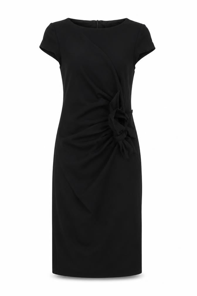 Lily & Franc Women Black Size 8 Sheath Dress Knee Length Ruched