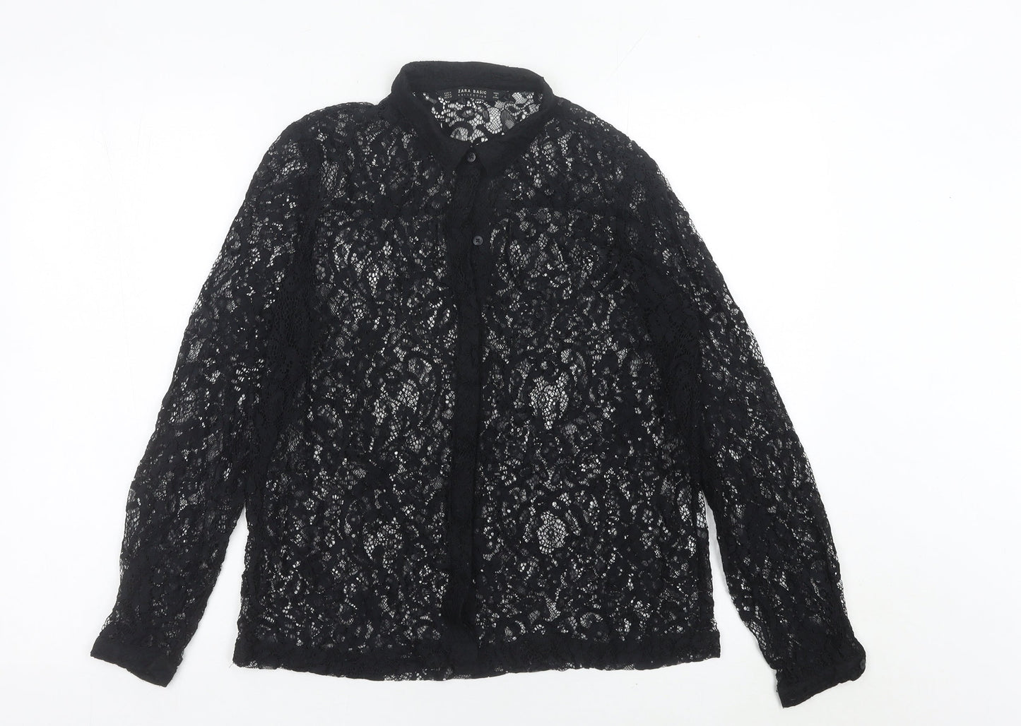 Zara Women’s Black Lace Collared Long Sleeve Blouse Size 12