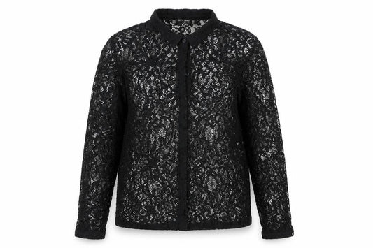 Zara Women’s Black Lace Collared Long Sleeve Blouse Size 12