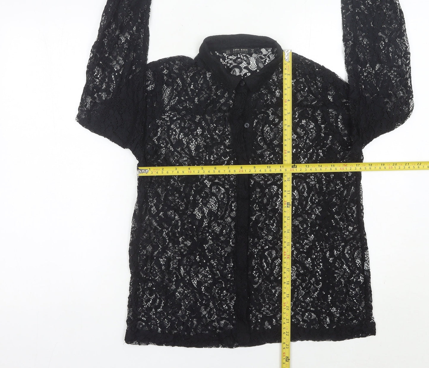 Zara Women’s Black Lace Collared Long Sleeve Blouse Size 12