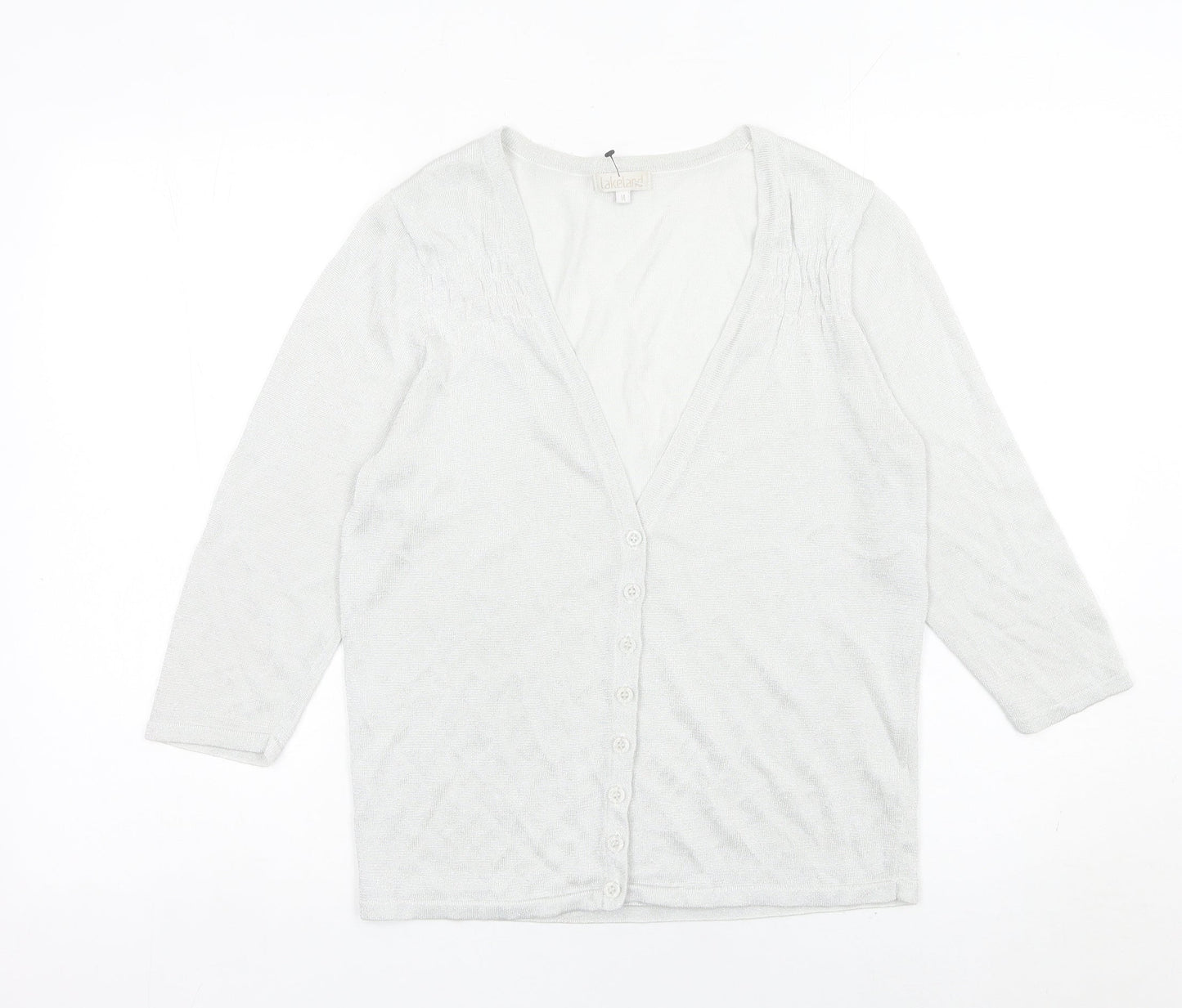 Lakeland Womens Silver Cardigan Size 14 Viscose Blend 3/4 Sleeve