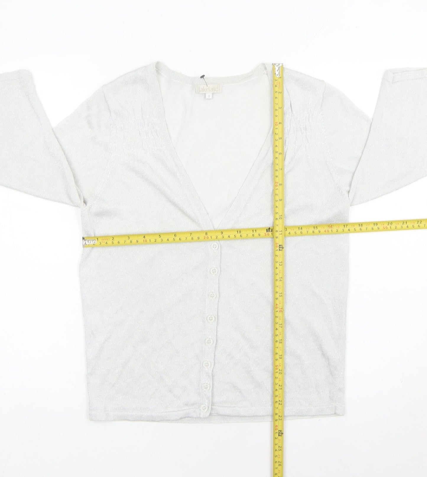 Lakeland Womens Silver Cardigan Size 14 Viscose Blend 3/4 Sleeve