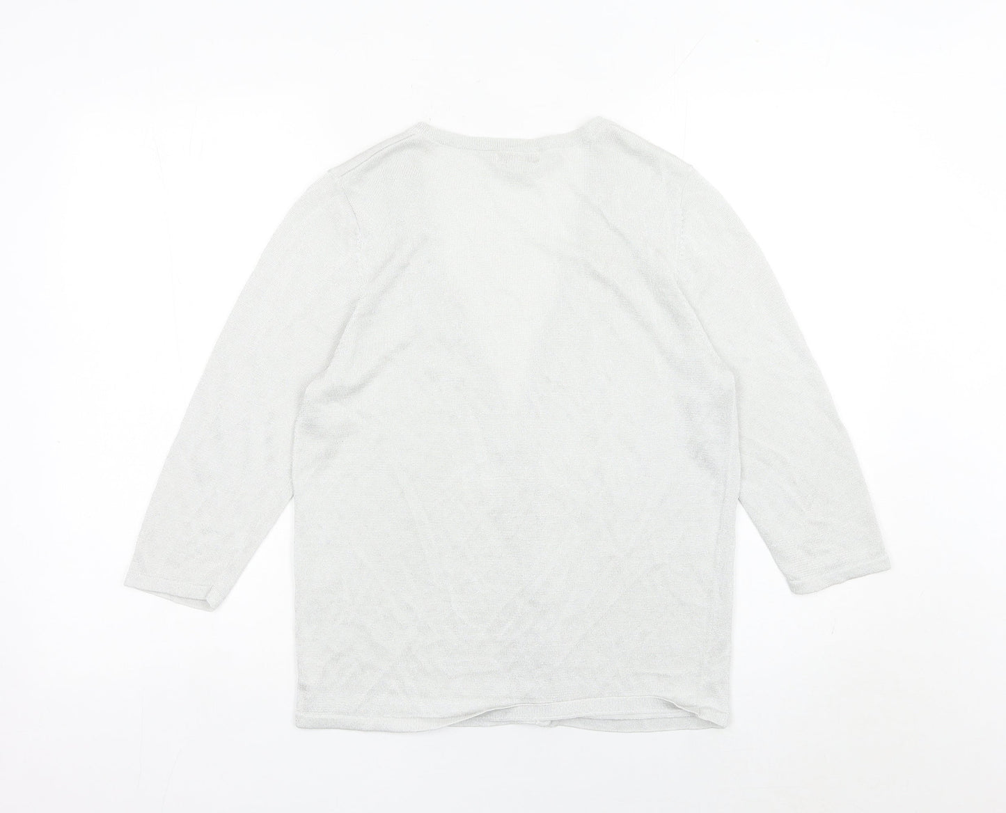 Lakeland Womens Silver Cardigan Size 14 Viscose Blend 3/4 Sleeve