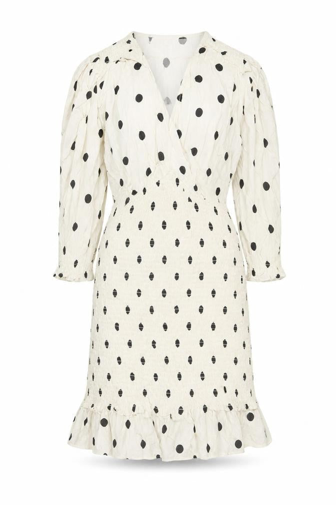 H&M Women Ivory Polka Dot Wrap Dress Size S Puff Sleeve Knee Length