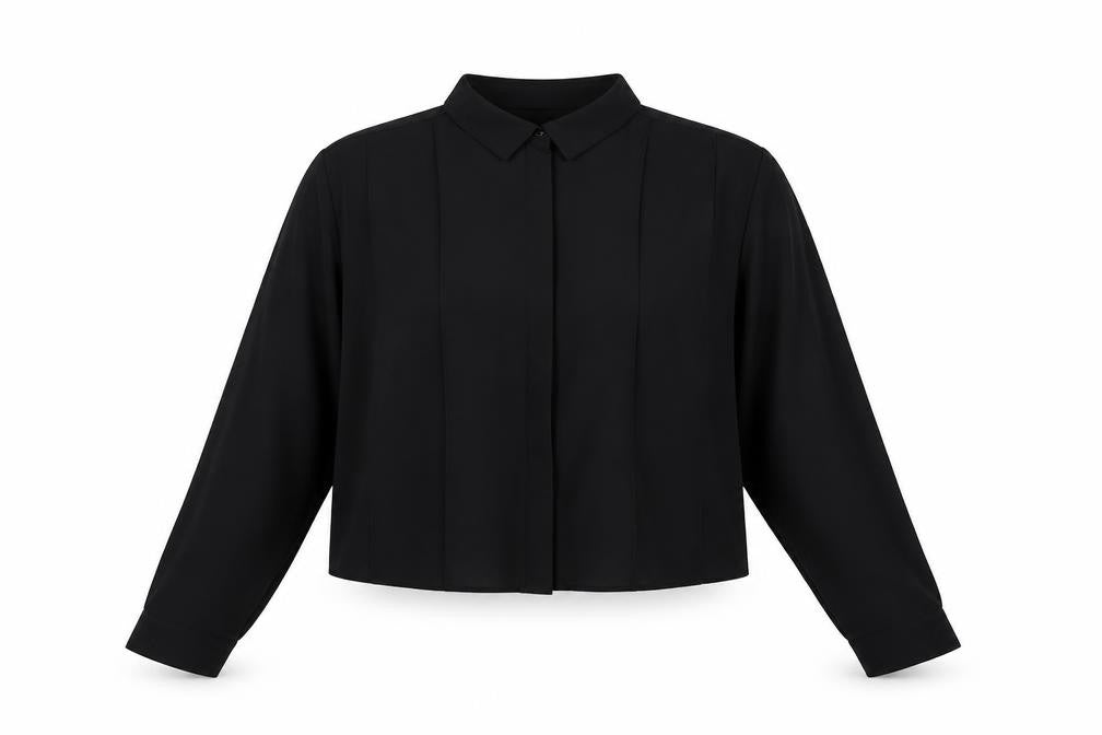 AD LIB Women Black Size 14 Long Sleeve Collared Blouse