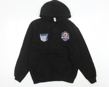 Additional front view of JustHoods Men’s Black Pullover Hoodie Medium Racing Graphic Print