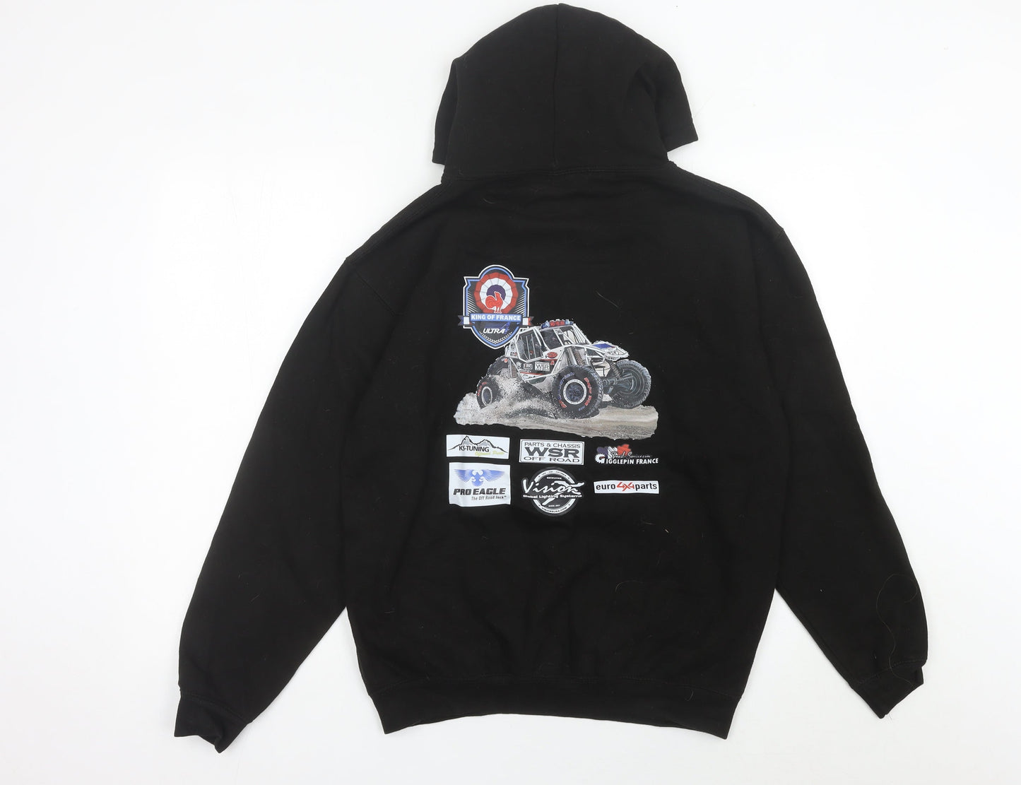 JustHoods Men’s Black Pullover Hoodie Medium Racing Graphic Print