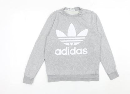 Additional front view of Adidas boys’ grey logo pullover sweatshirt 13-14y long sleeve crew neck