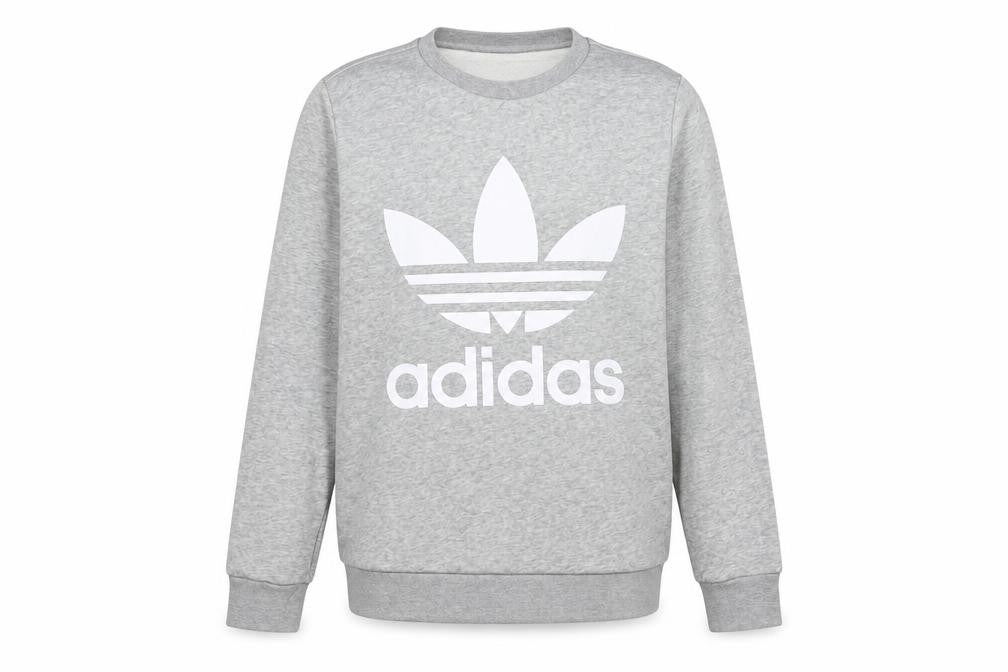 Adidas Boys Grey Logo Pullover Sweatshirt 13-14Y Long Sleeve Crew Neck