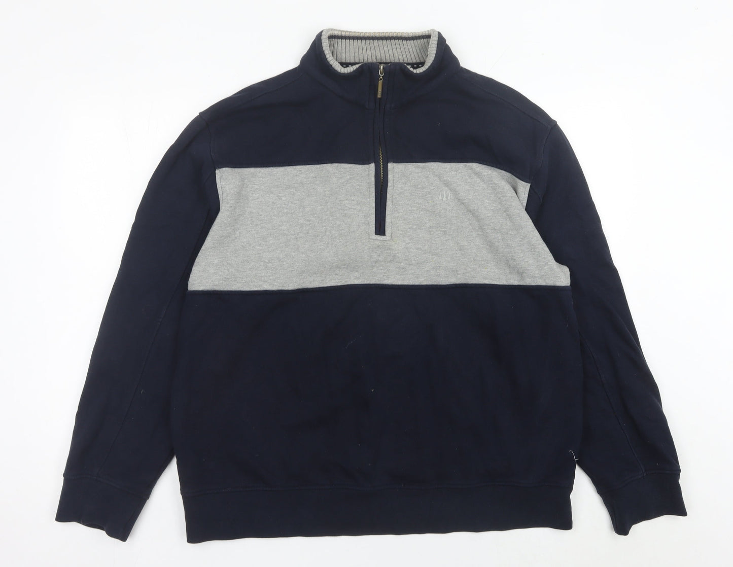 Atlantic Bay Mens Navy Grey XL 1/4 Zip Sweatshirt Pullover Cotton