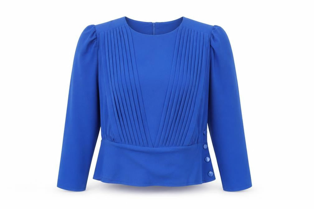 Rembrandt Womens Blue Pleated Long Sleeve Blouse Size 16