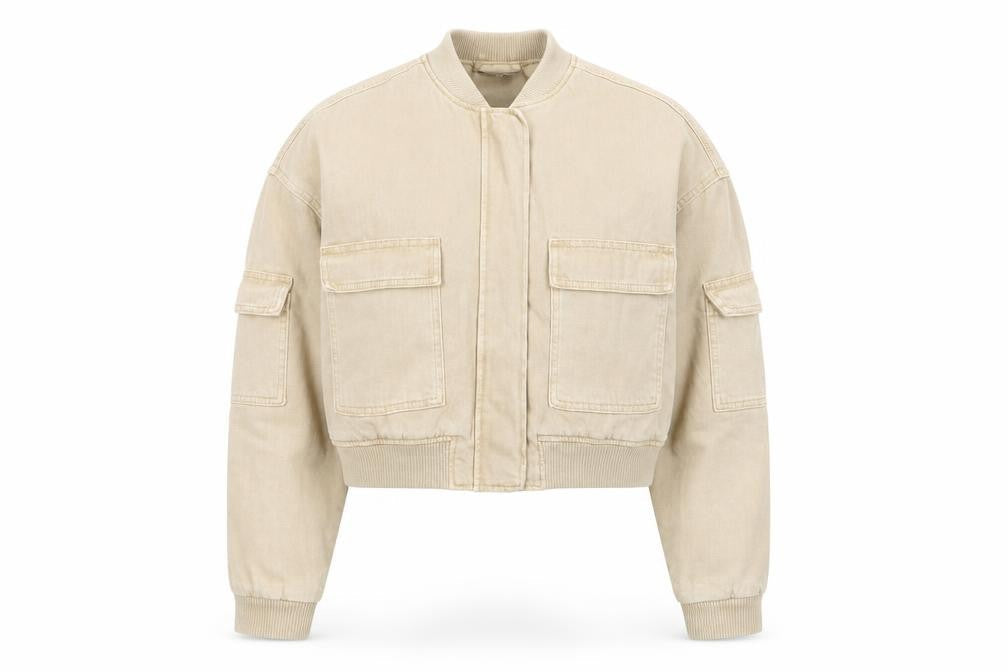 Primark Women’s Beige 2XS Bomber Jacket Cropped Cotton Casual