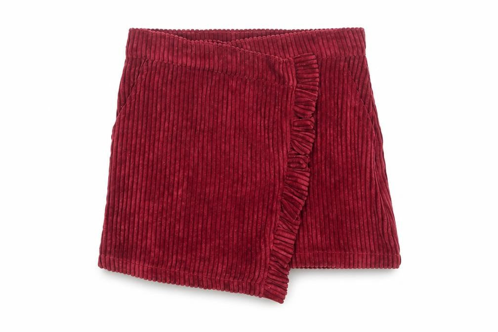 Matalan Girls Red Corduroy Wrap Skort 6 Years Ruffle Elastic Waist