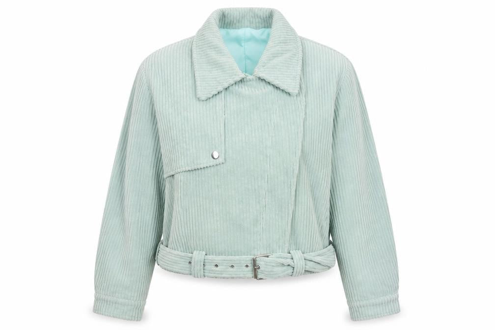 K-Zell Women’s Green Corduroy Cropped Bomber Jacket Size M