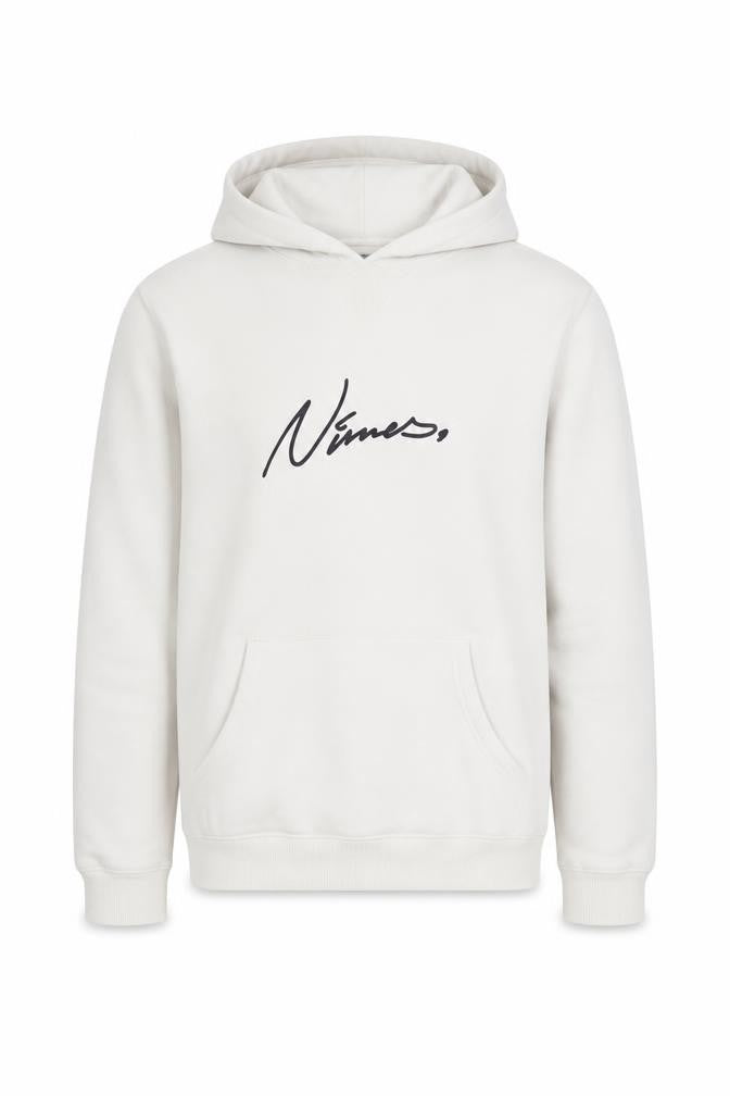 Nimes Mens White Hoodie Pullover Medium Graphic Logo Long Sleeve