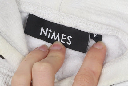 Nimes Mens White Hoodie Pullover Medium Graphic Logo Long Sleeve