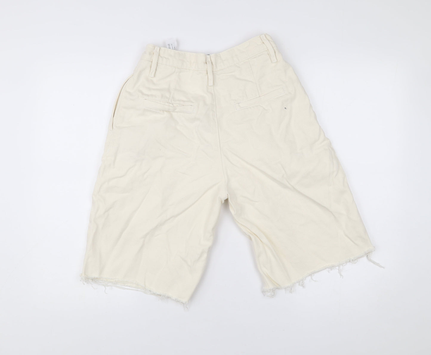 Zara Women Ivory Size 6 High Rise Pleated Cut-Off Shorts