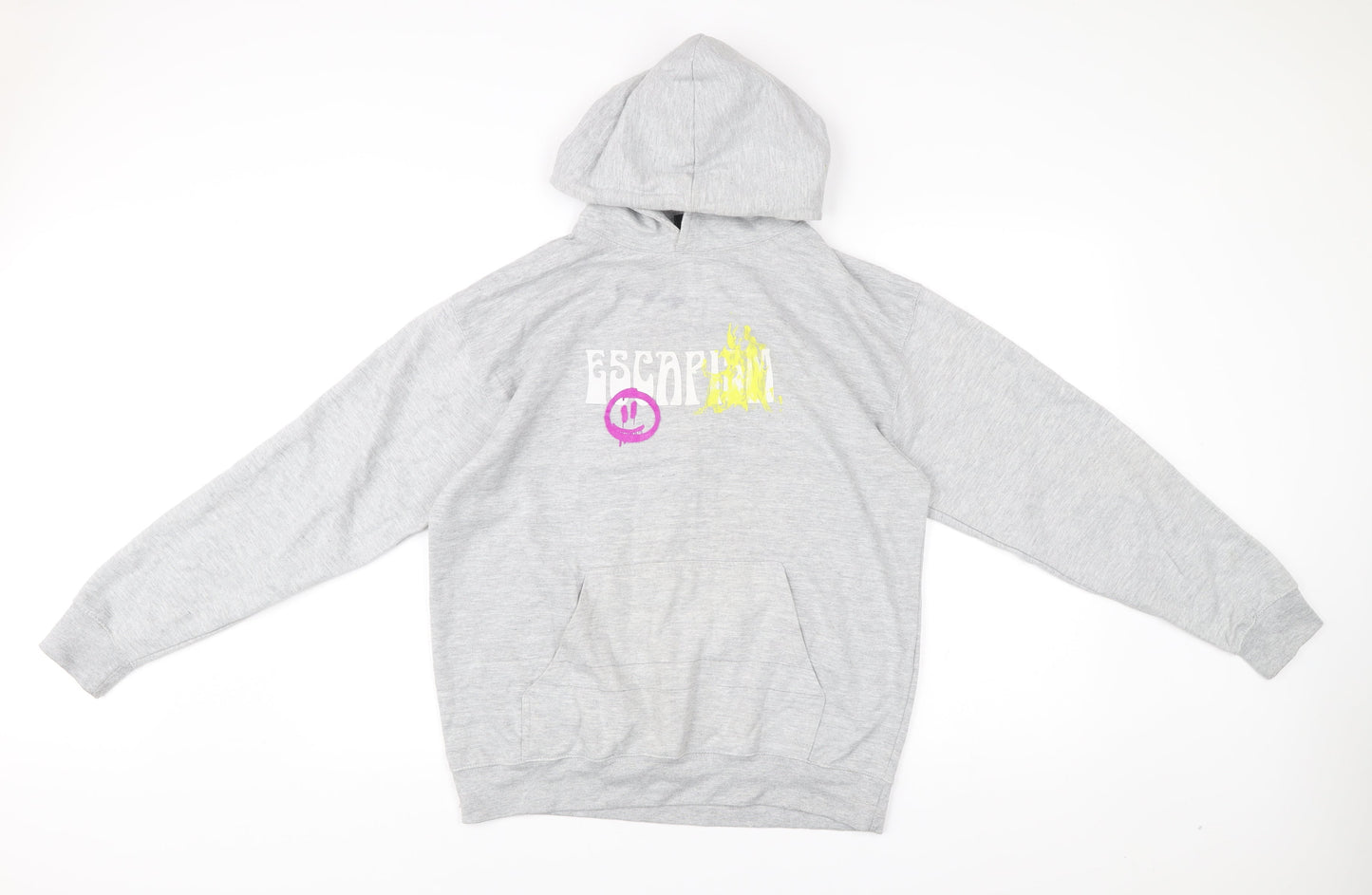 boohooMAN Mens Grey Pullover Hoodie S Graphic Print Retro Style