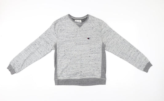 Champion Unisex Grey Medium Pullover Sweatshirt Vintage Logo V-Neck