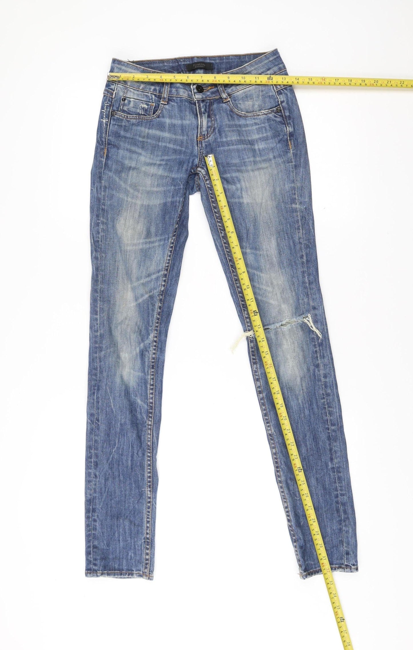 Firetrap Women’s Blue Tapered Slim Fit Distressed Jeans Size 25