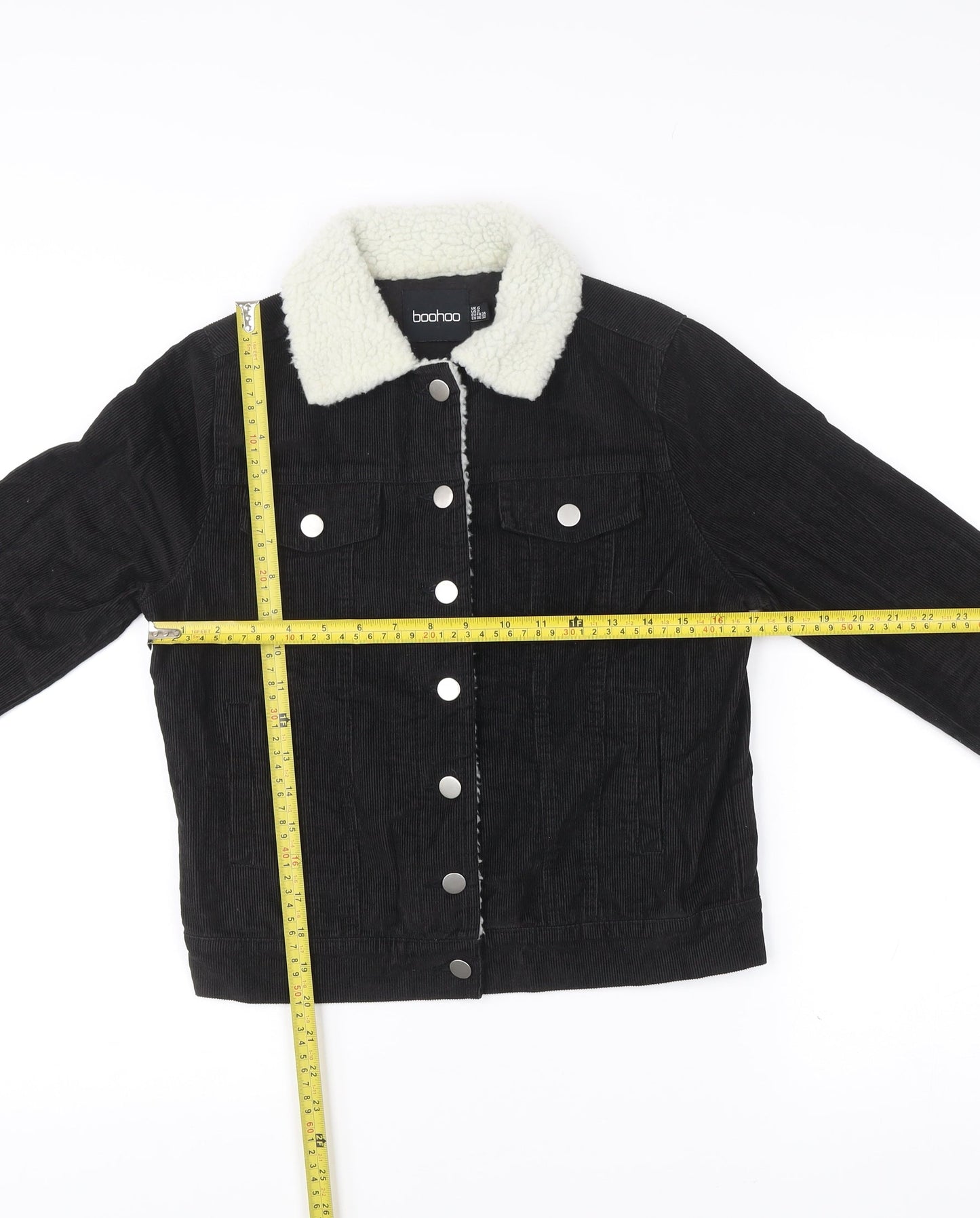 Boohoo Women’s Black Corduroy Faux Fur Collar Jacket Size 6