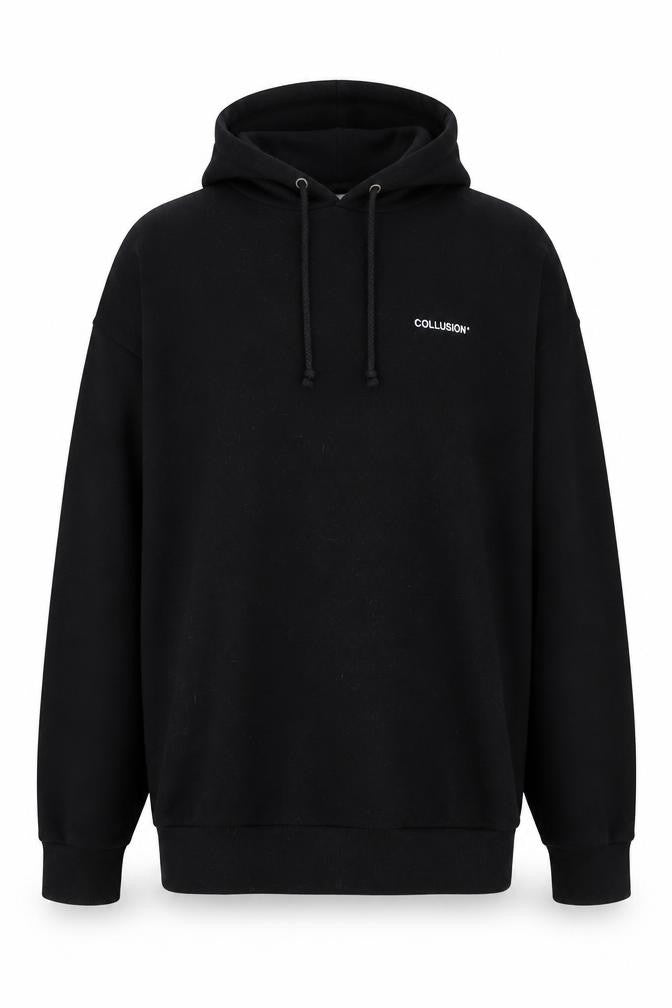 Collusion Unisex Black Pullover Hoodie L Logo Print Fleece