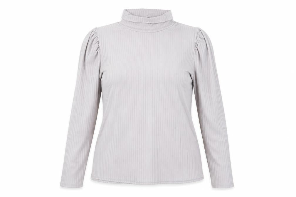 Boohoo Women’s Grey Mock Neck Puff Sleeve Plus Size 20 Blouse