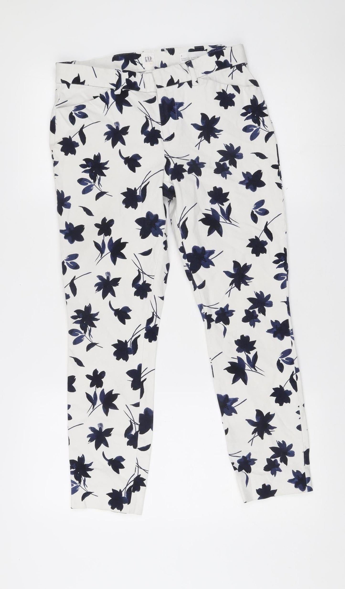 GAP Womens White Floral Skinny Ankle Trousers Size 10