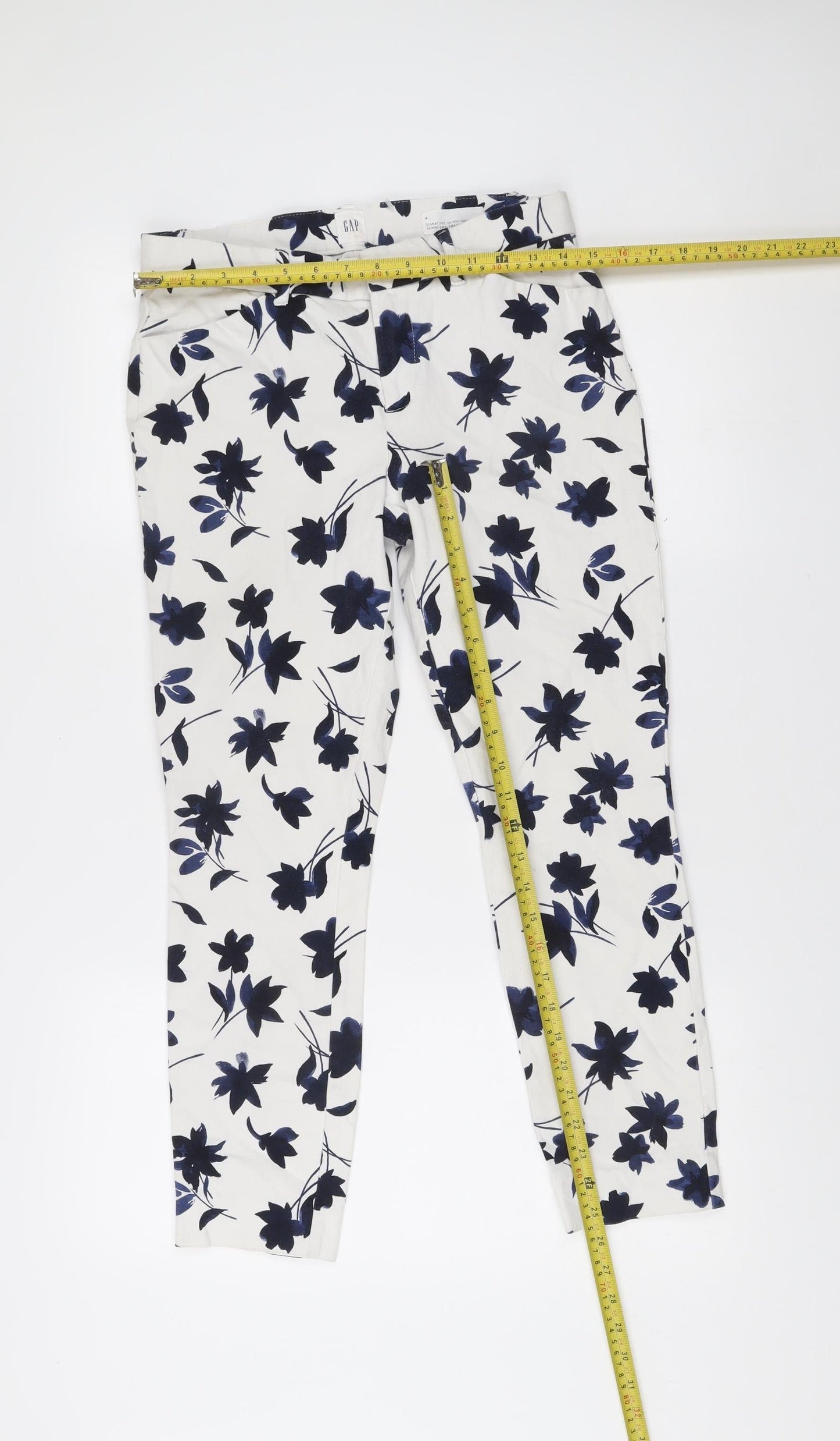 GAP Womens White Floral Skinny Ankle Trousers Size 10