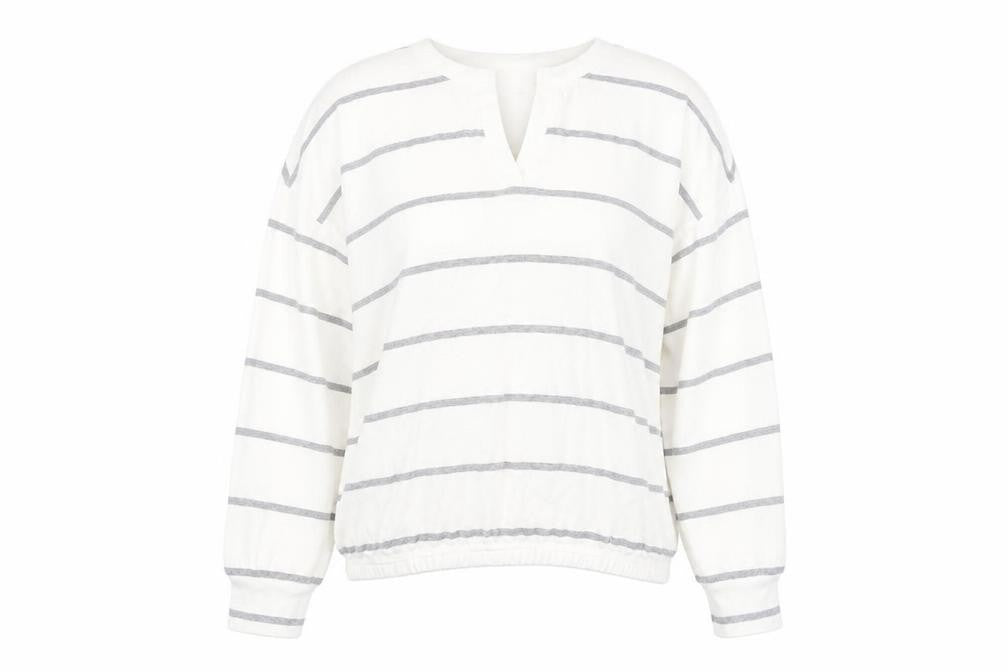 Next Women’s White Striped V-Neck Pullover Jumper Size M