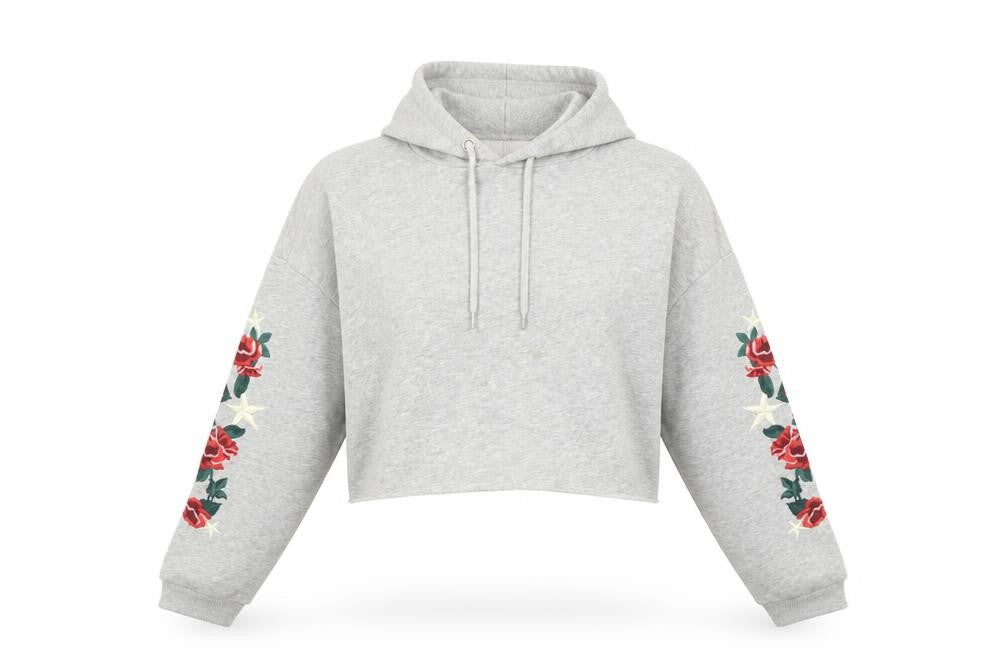 H&M Women’s Grey Pullover Hoodie S Embroidered Floral Casual
