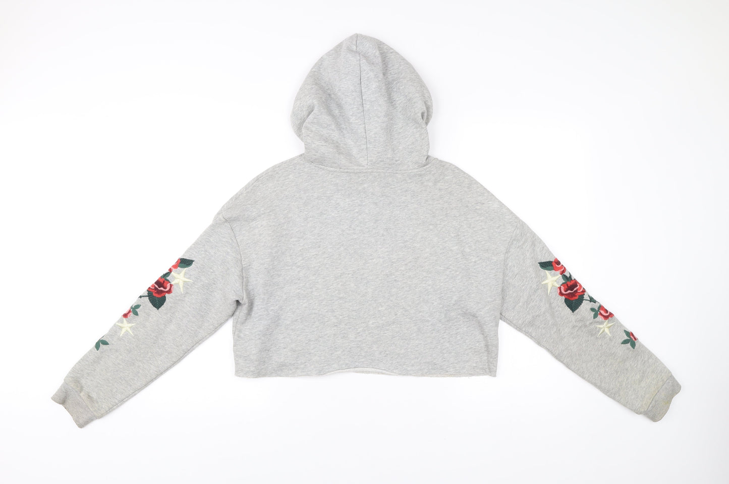 H&M Women’s Grey Pullover Hoodie S Embroidered Floral Casual