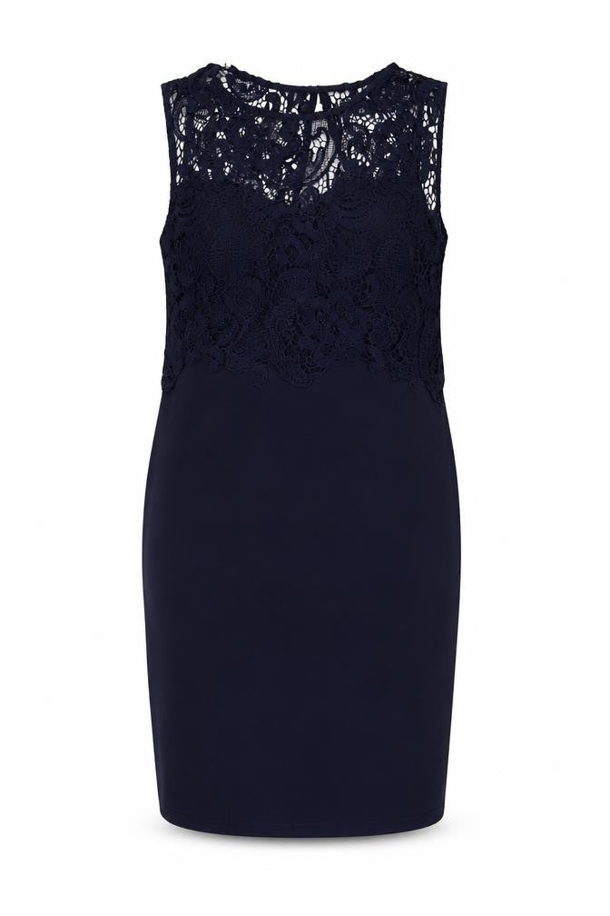 Club L Women’s Blue Lace Sheath Dress Size 12 Sleeveless Knee Length