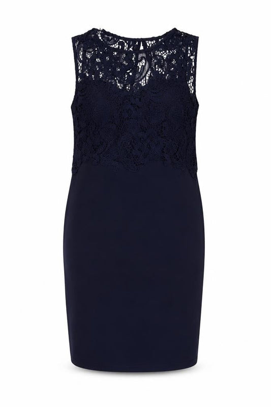Club L Women’s Blue Lace Sheath Dress Size 12 Sleeveless Knee Length